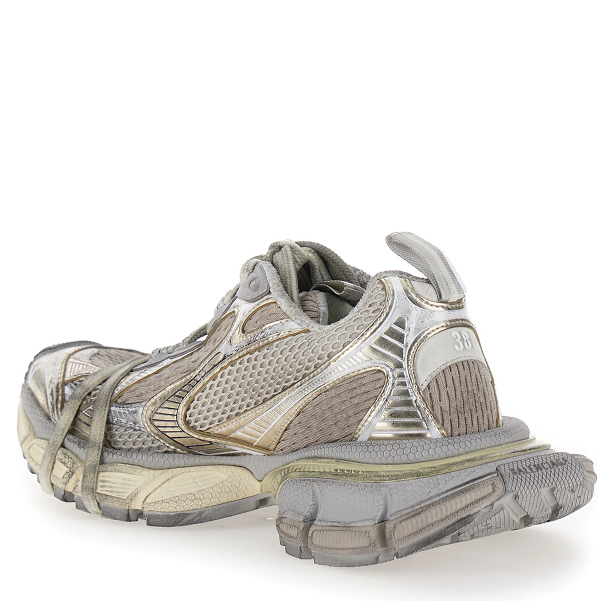 3XL Metallic Low Top Sneakers with Logo Detail in Tech Fabric Woman