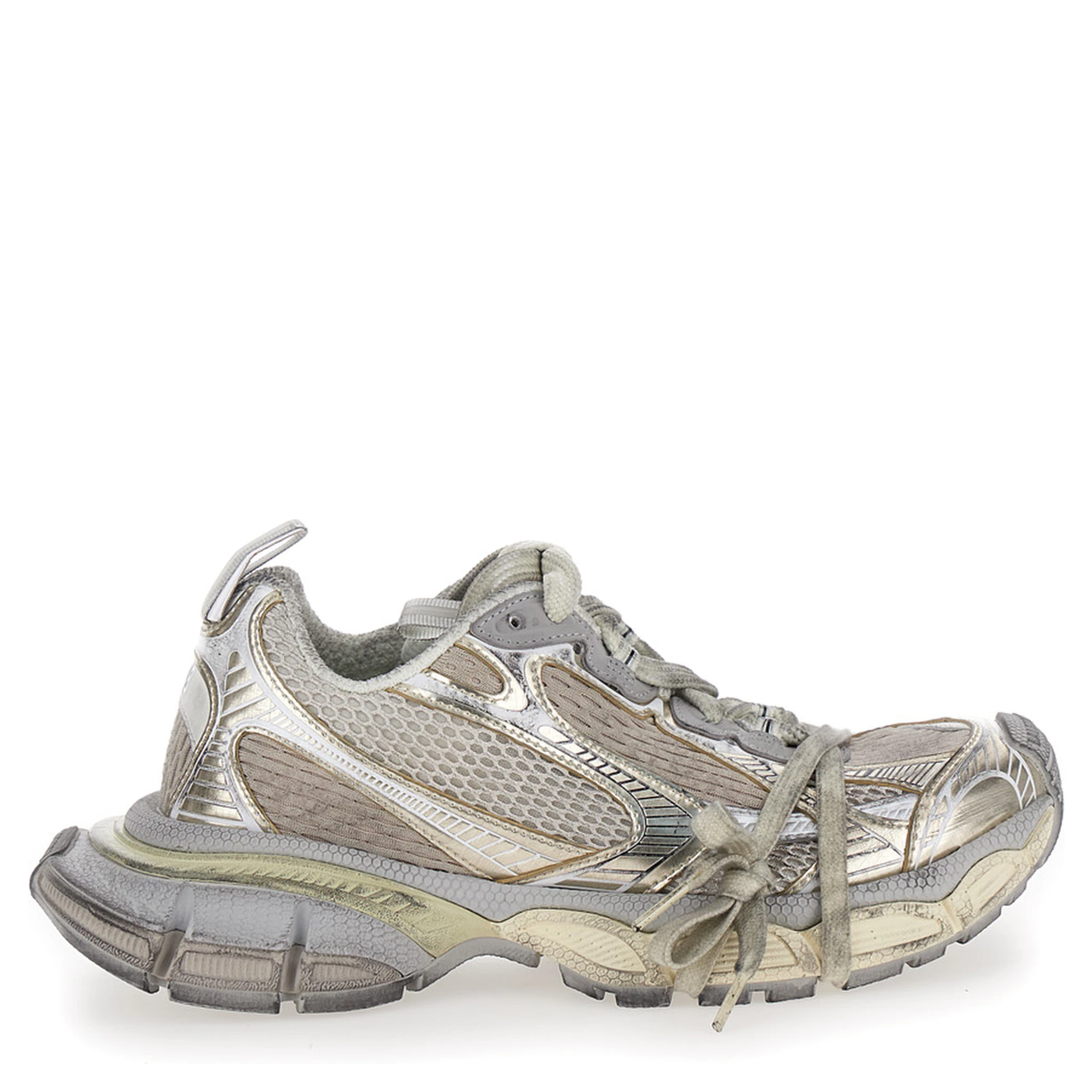 3XL Metallic Low Top Sneakers with Logo Detail in Tech Fabric Woman