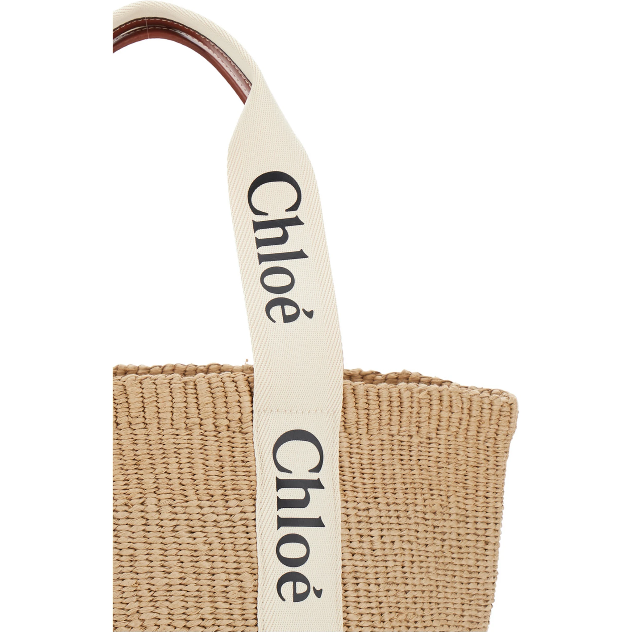 Woody Beige Shoper with with Logoed Shoulder Strap in in Woven Natural Fibers Woman