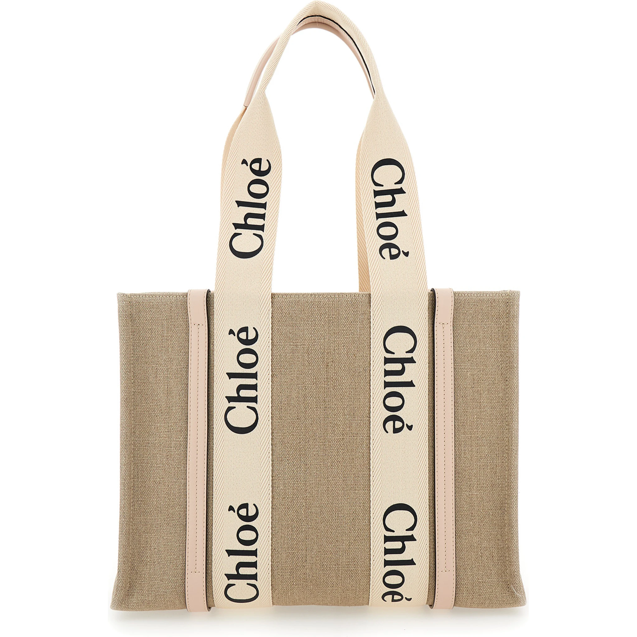Medium Woody Beige Handbag with Logo in Canvas Woman