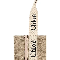 Medium Woody Beige Handbag with Logo in Canvas Woman