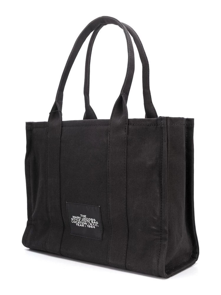The Large Tote Black Tote Bag with Contrasting Logo Print in Cotton Black Woman alternative