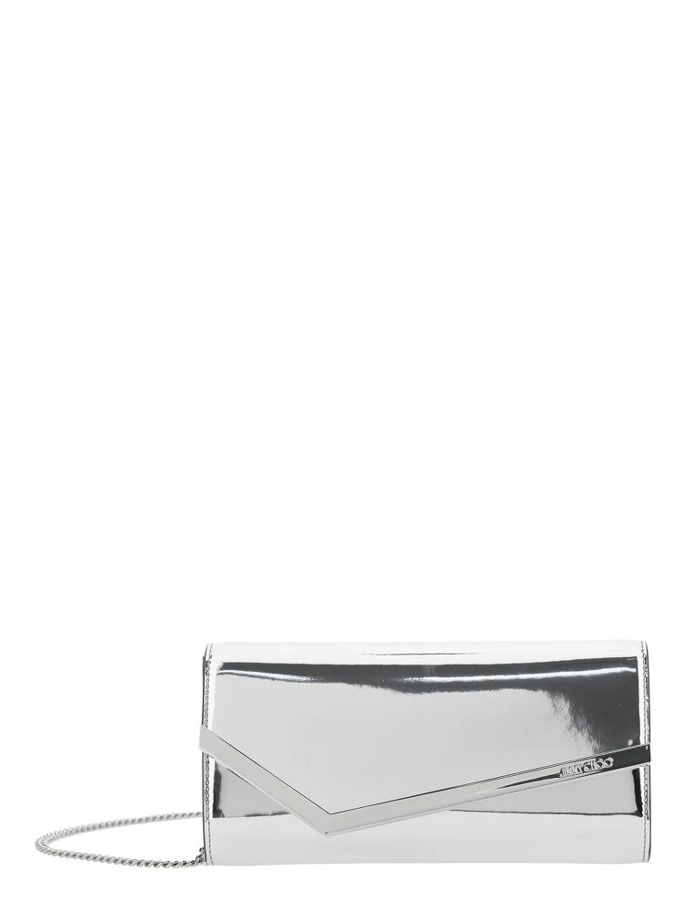 Emmie Metallic Envelope Clutch with Logo Lettering on the Front and Chain-Link Shoulder Strap in Leather and Fabric Blend Woman