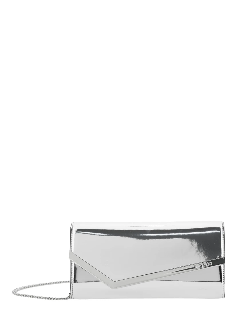 Emmie Metallic Envelope Clutch with Logo Lettering on the Front and Chain-Link Shoulder Strap in Leather and Fabric Blend Woman