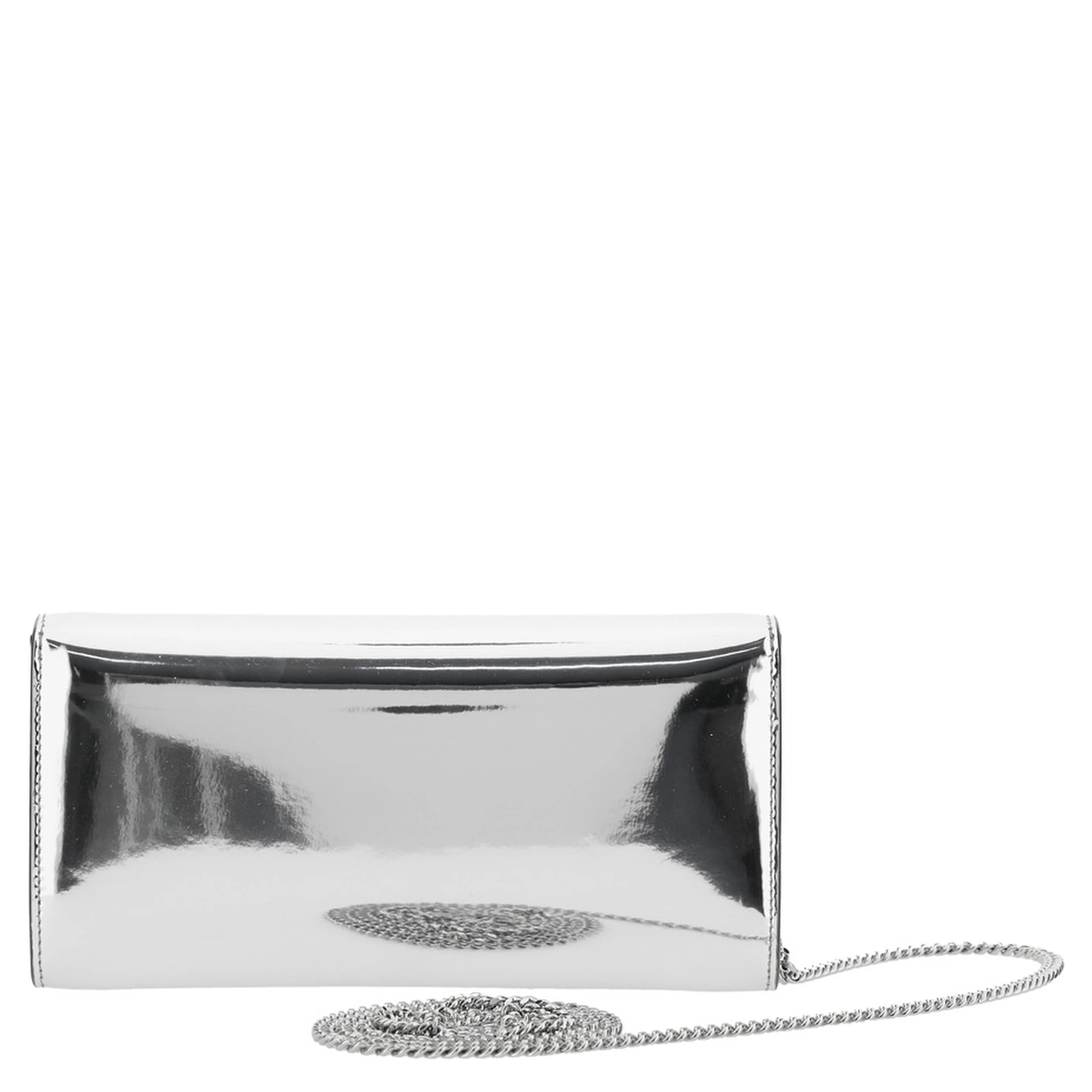 Emmie Metallic Envelope Clutch with Logo Lettering on the Front and Chain-Link Shoulder Strap in Leather and Fabric Blend Woman