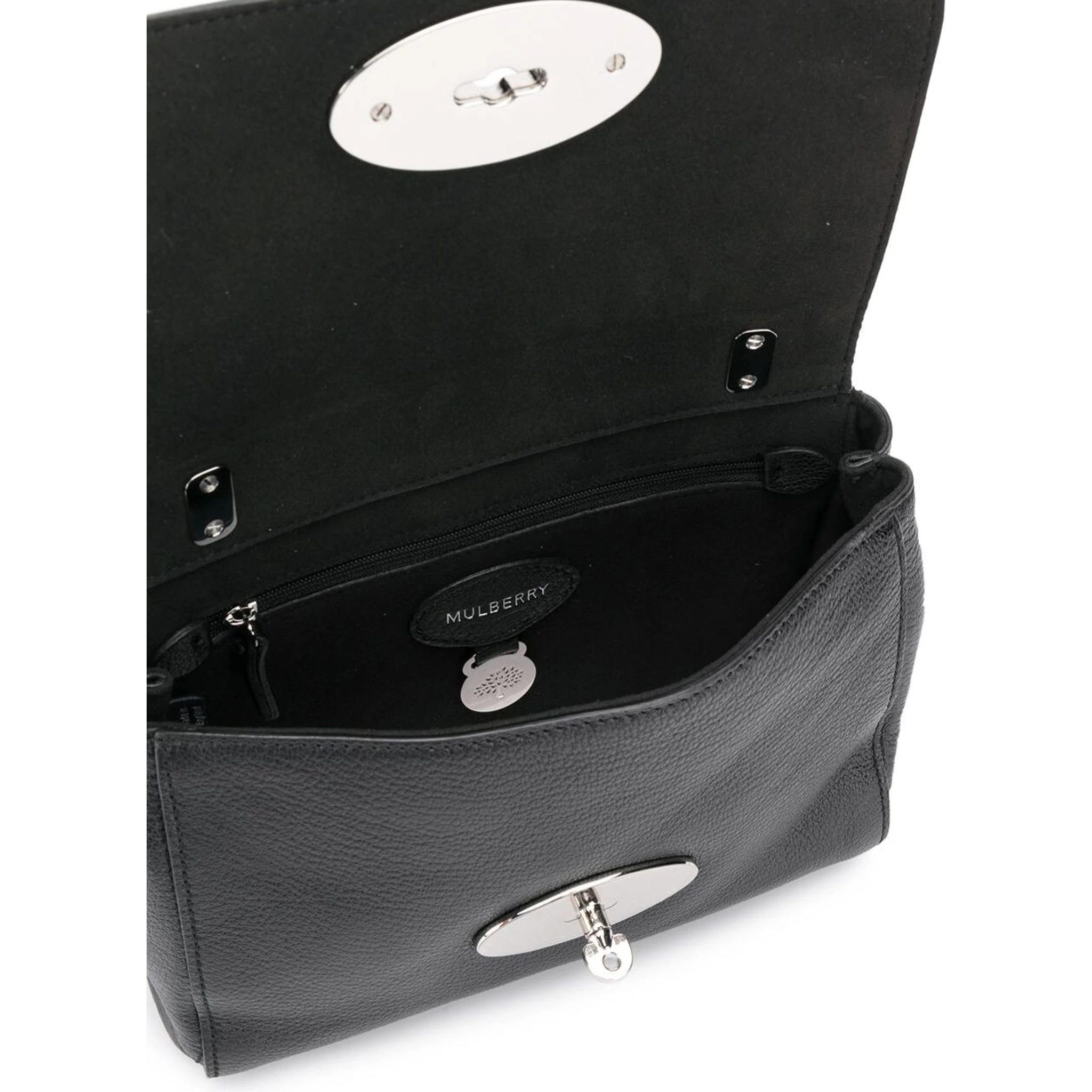 حقيبة ليلي السوداء كروسبودي بإغلاق دوار وحزام كتف منزلق بسلسلة من الجلد للنساء