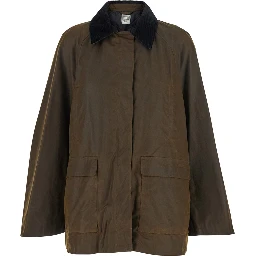 Brown Jacket with Corduroy Collar and Rear English Vents in Cotton Woman