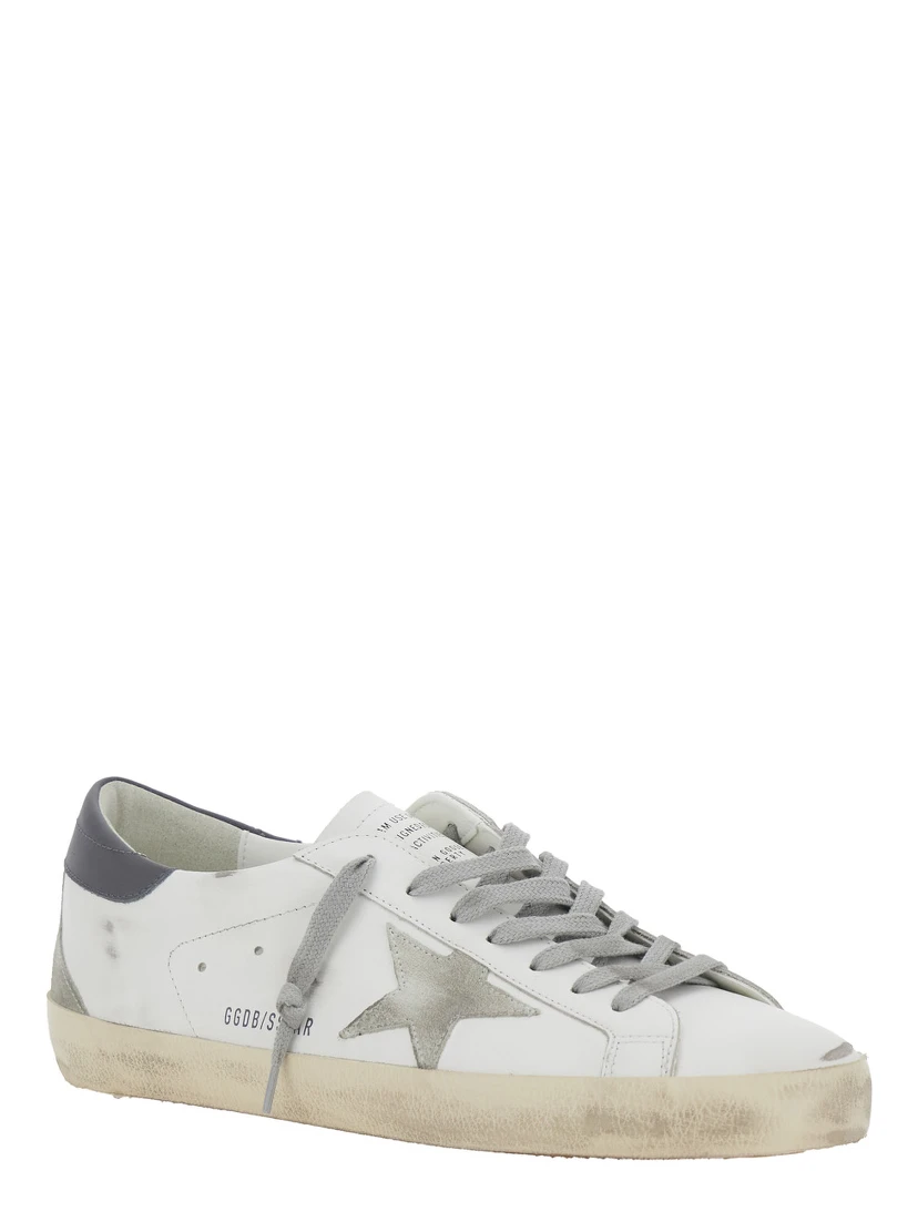 Superstar White Vintage Low Top Sneakers with Grey Heel Tab in Leather Man