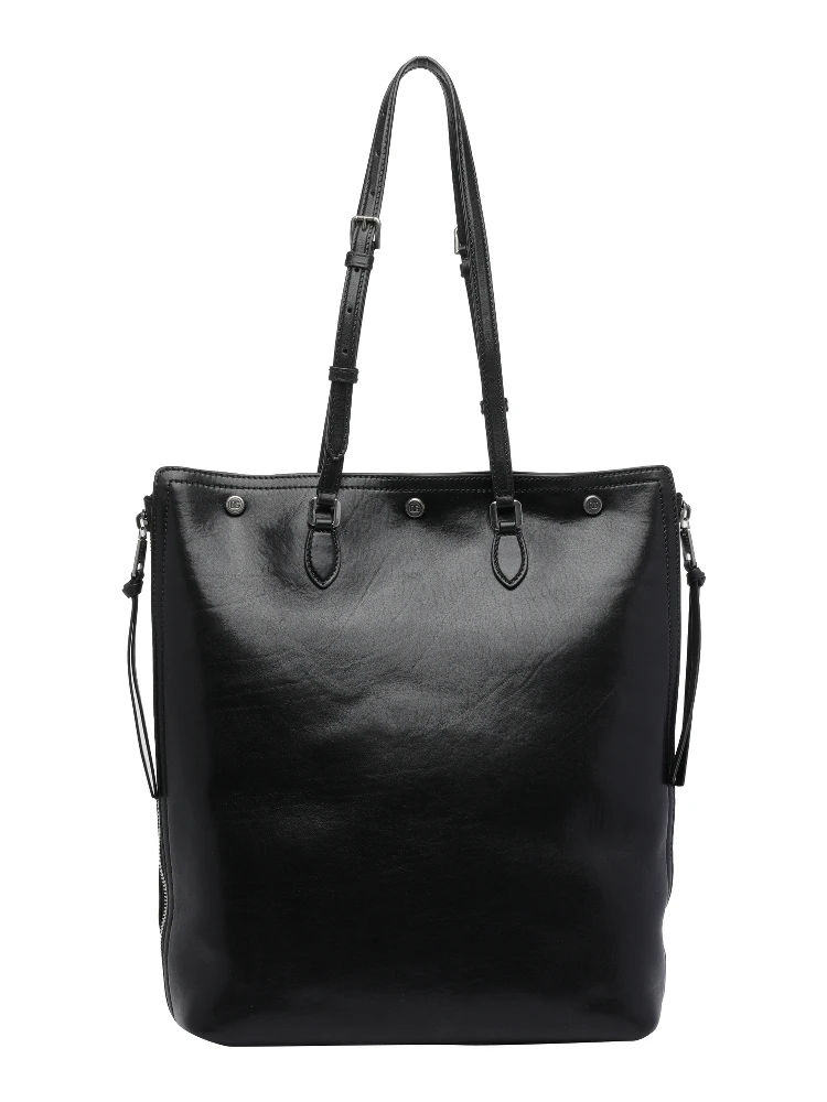 Black leather tote bag