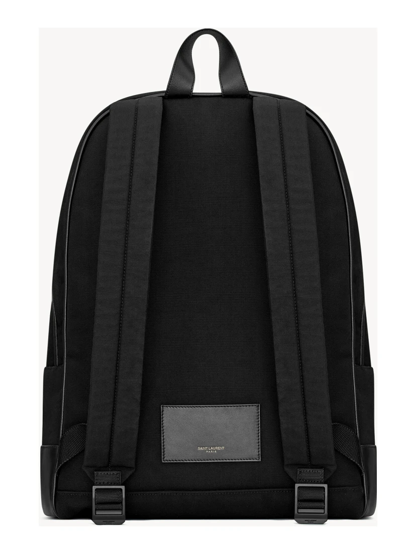City backpack in black nylon canvas and leather