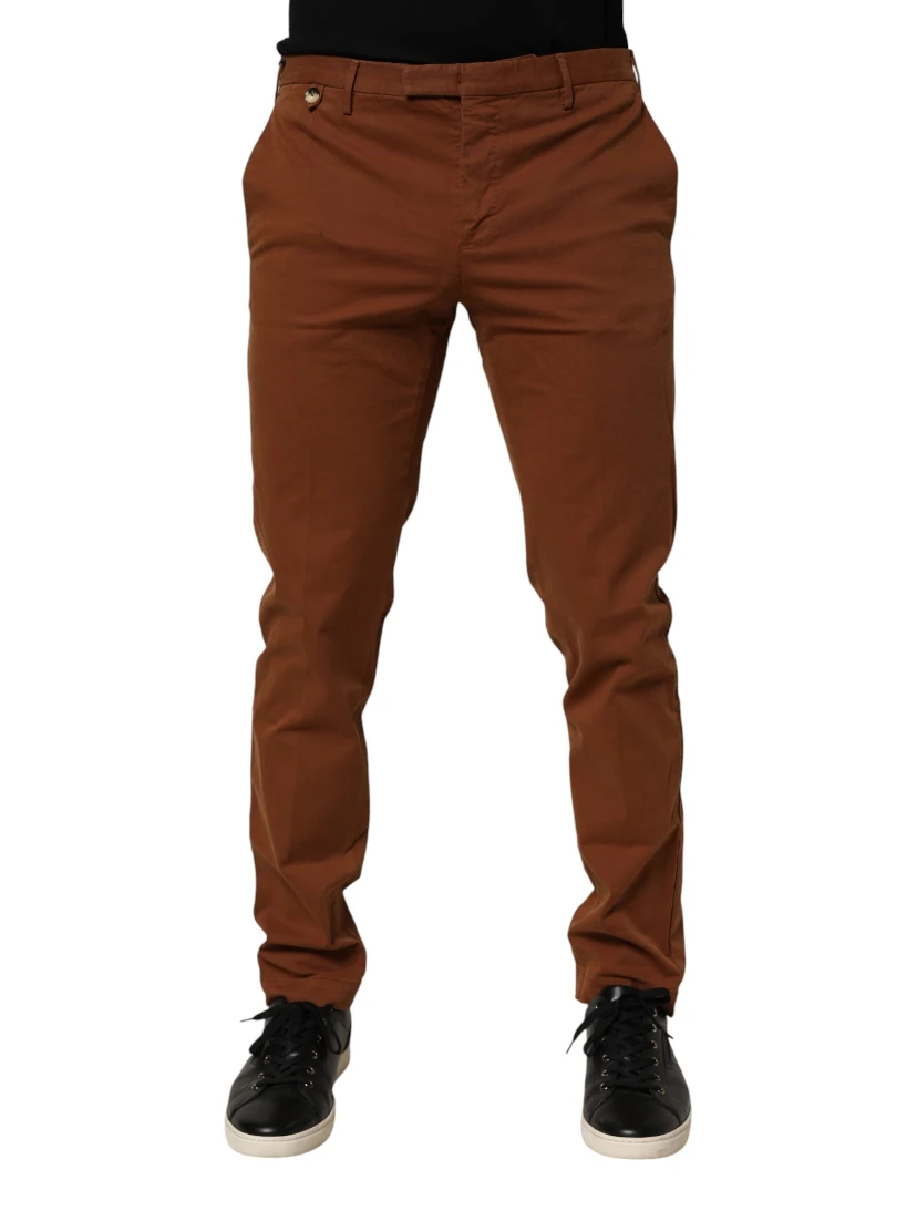 Brown Men Skinny Chino Mid Waist Trouser Pants