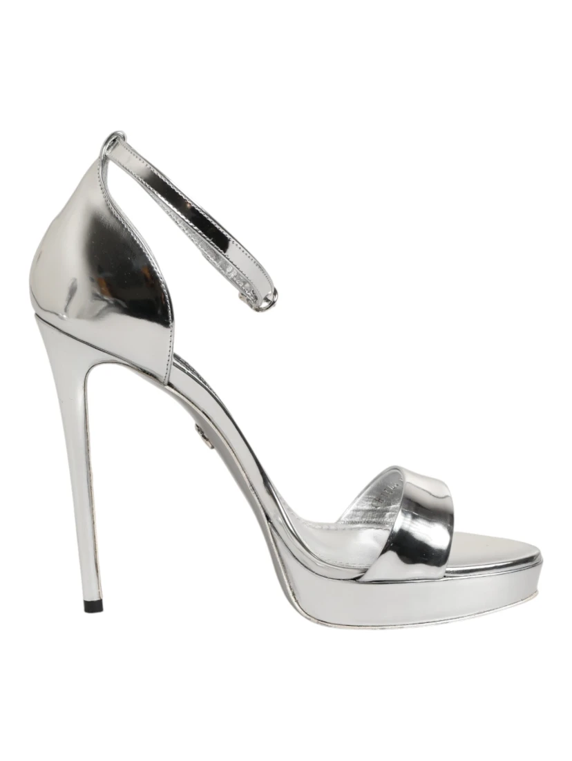 Silver Leather Platform Keira Sandals Shoes