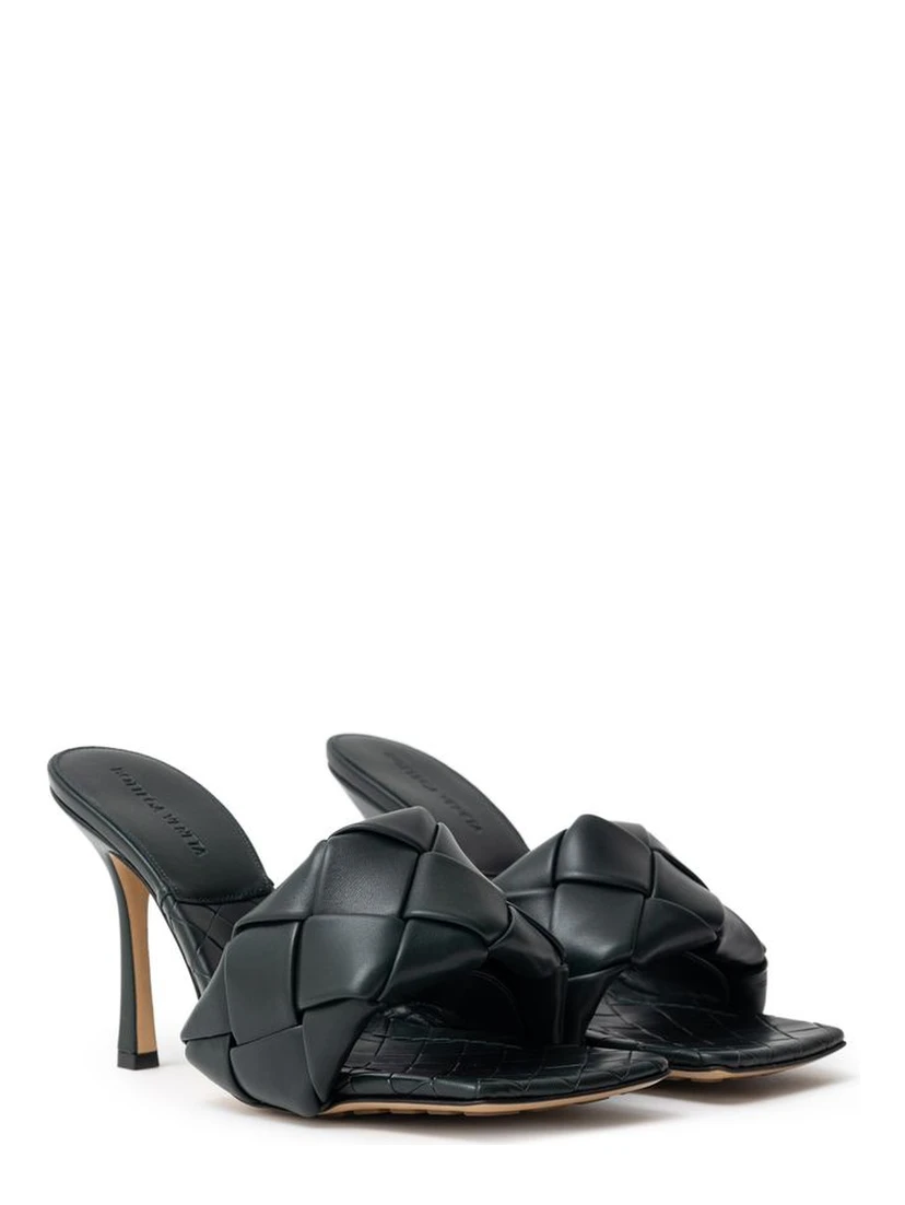 Green Leather Stiletto Heel Sandals