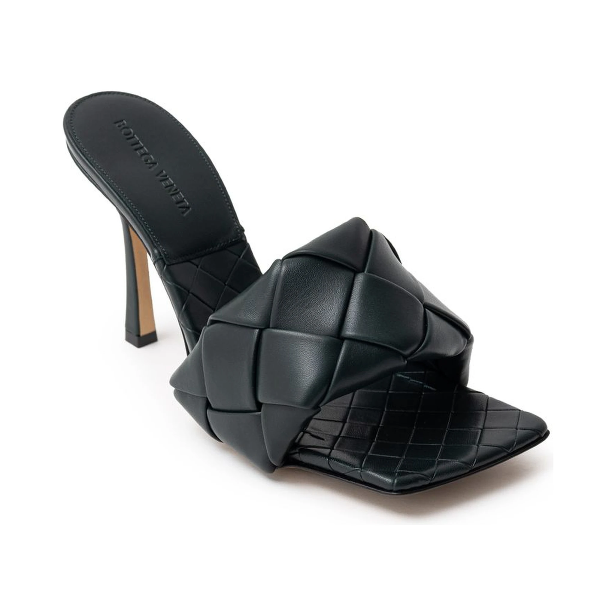 Green Leather Stiletto Heel Sandals