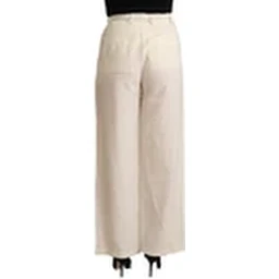 Off White Cotton High Waist Straight Women Trouser