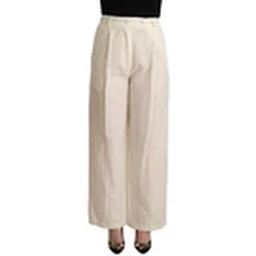 Off White Cotton High Waist Straight Women Trouser