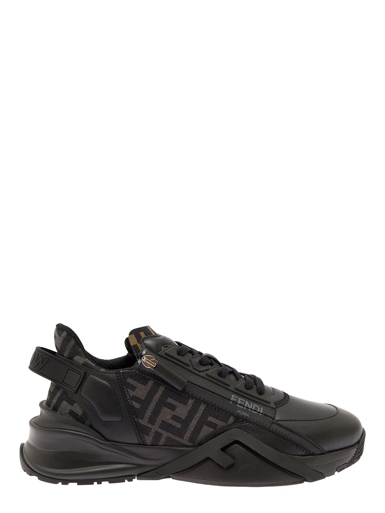 Fendi Flow Black Low-Top Sneaker with Logo Detail in Leather Man