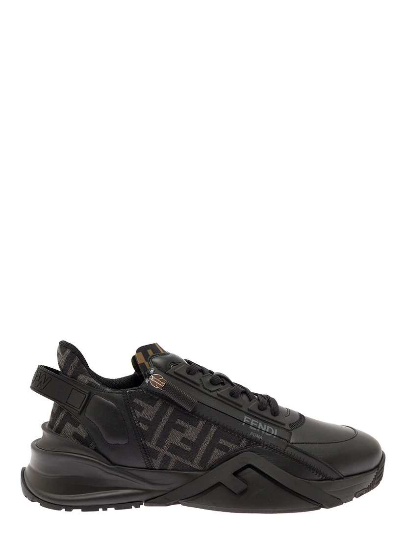 Fendi Flow Black Low-Top Sneaker with Logo Detail in Leather Man