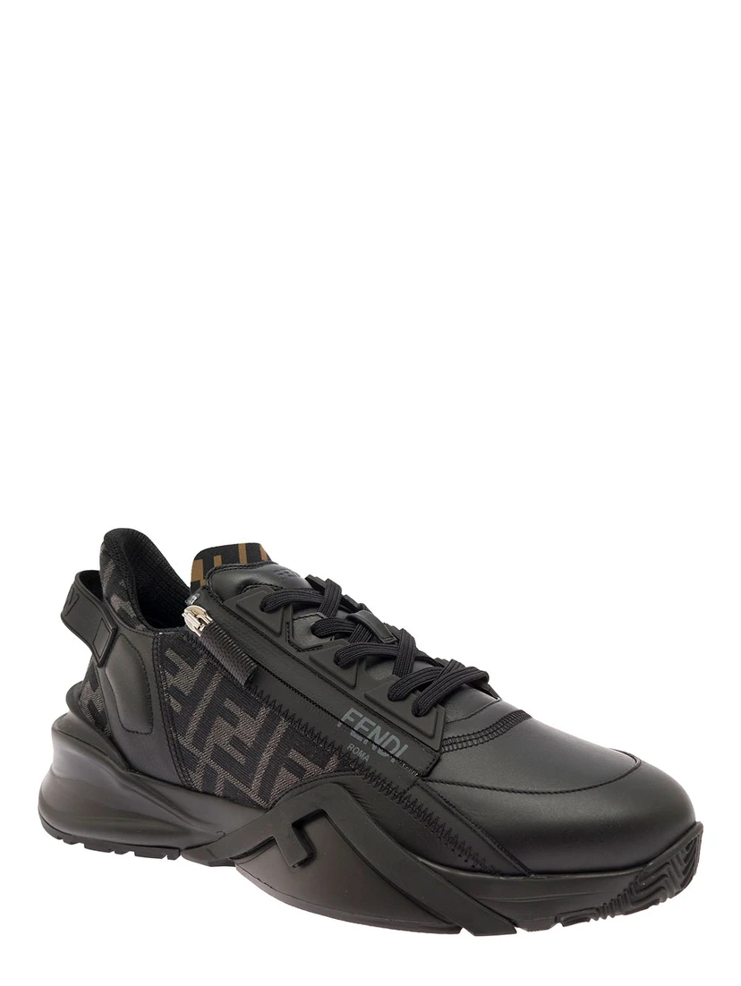 Fendi Flow Black Low-Top Sneaker with Logo Detail in Leather Man