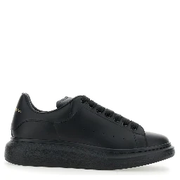Black Oversize Sneakers with Logo Lettering on the Heel in Leather Man