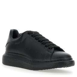 Black Oversize Sneakers with Logo Lettering on the Heel in Leather Man