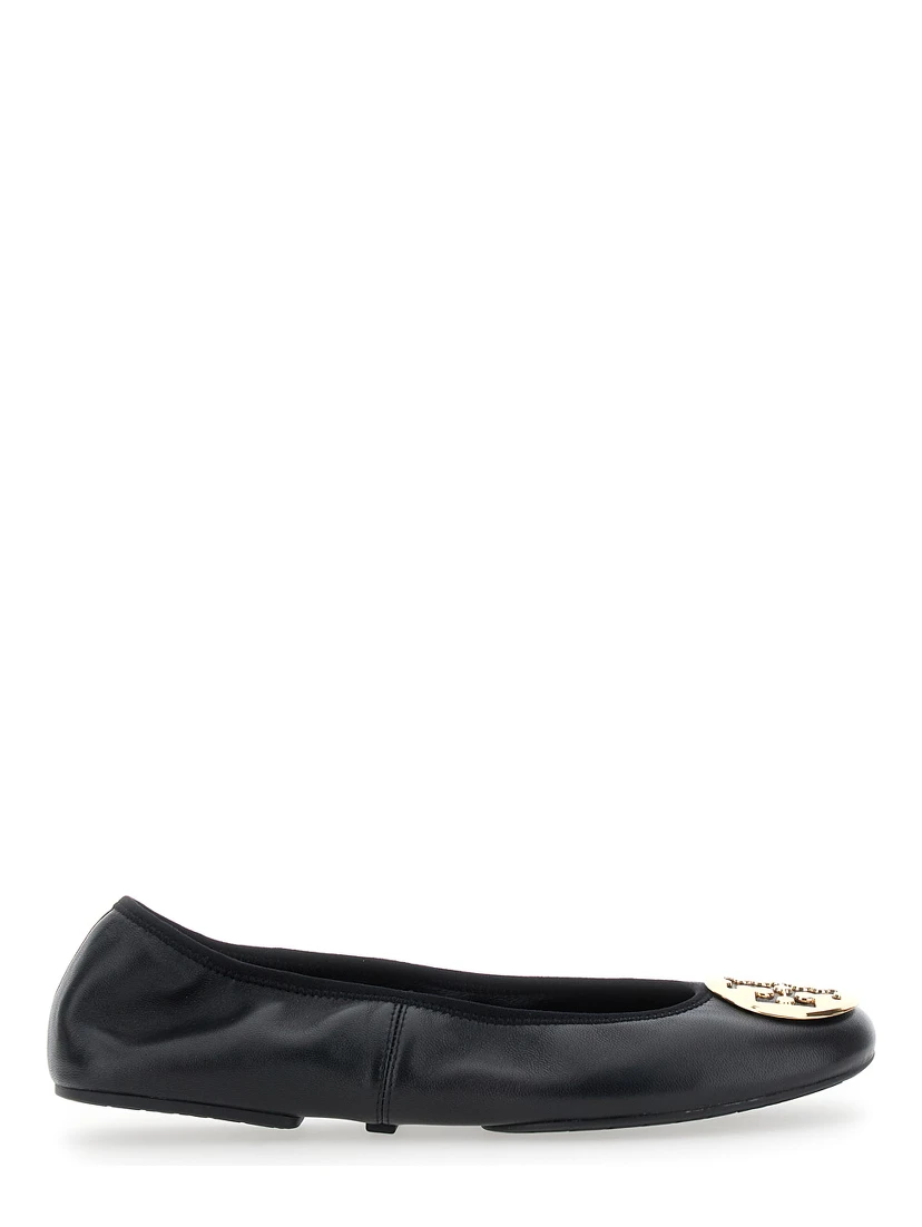 Black Ballerinas with Logo Plaque on the Front in Leather Woman