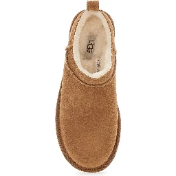 “Classic Micro” Beige Ankle Boots with Logo Embossed in Suede Woman