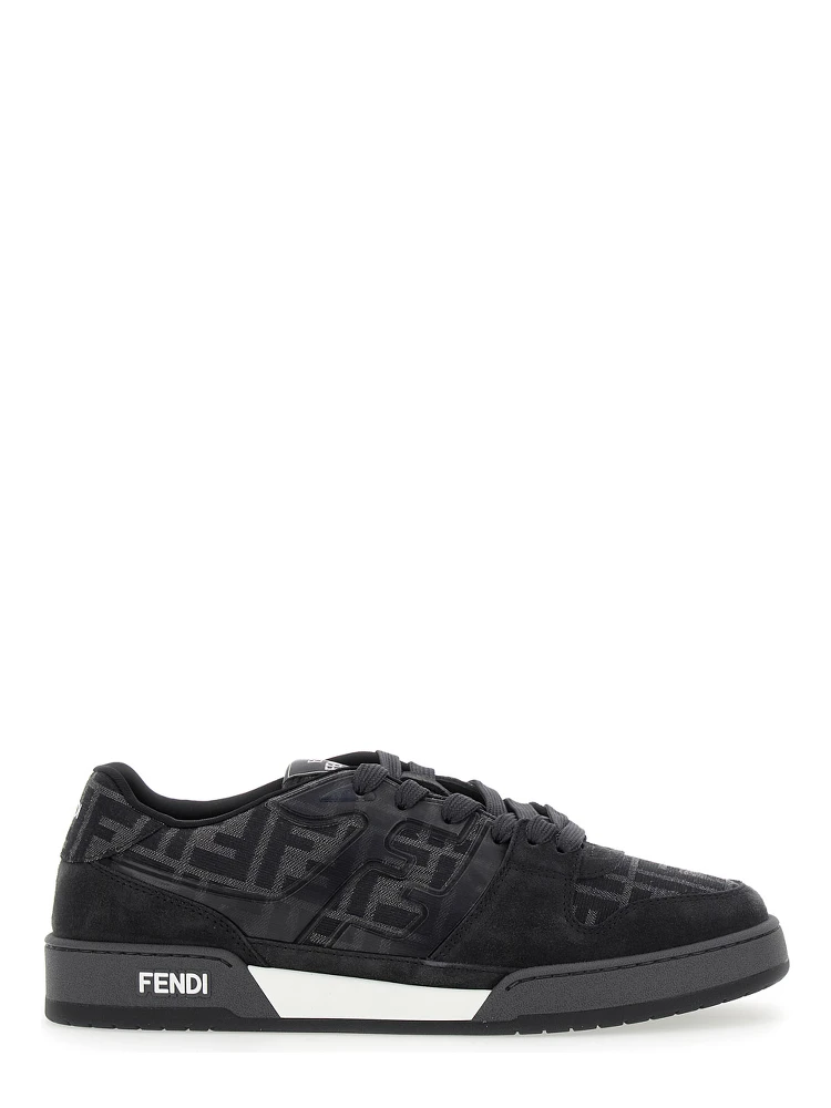 Match Grey Sneakers with Logo Patch on the Tongue and All-Over FF Motif in Leather Man