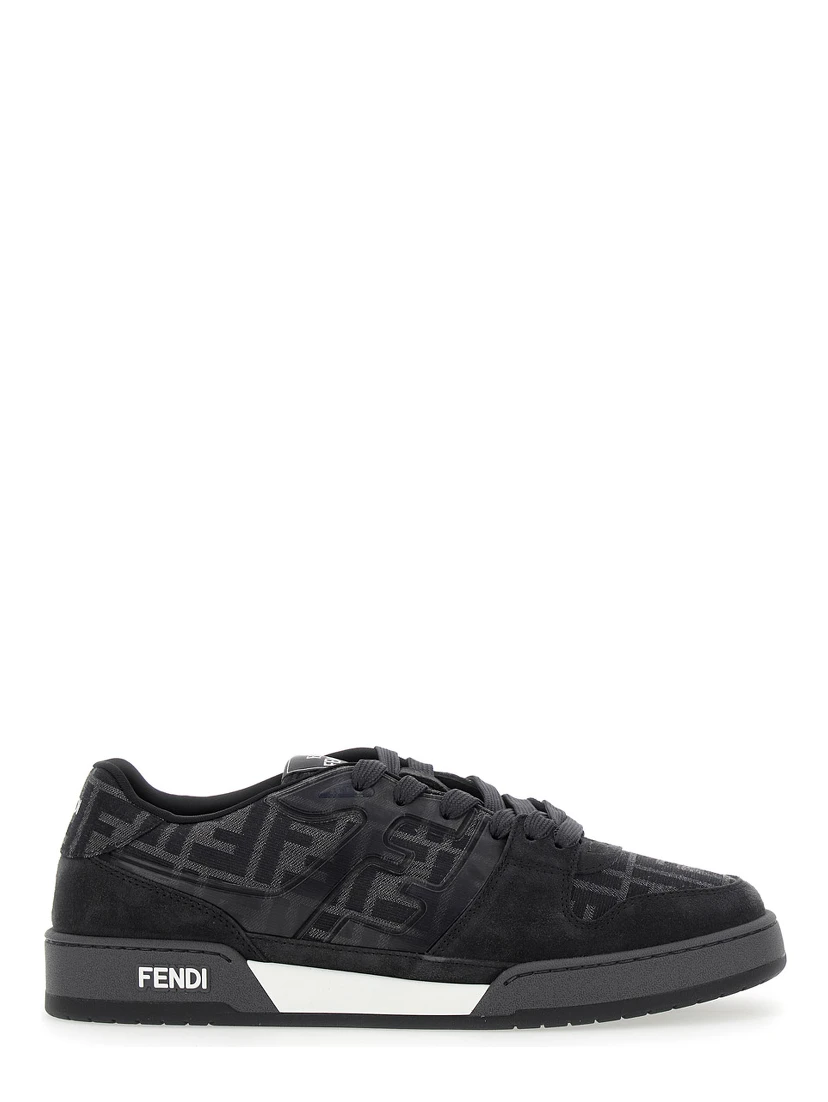 Match Grey Sneakers with Logo Patch on the Tongue and All-Over FF Motif in Leather Man