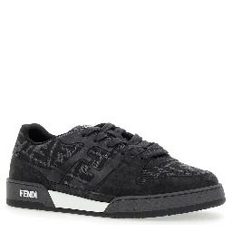 Match Grey Sneakers with Logo Patch on the Tongue and All-Over FF Motif in Leather Man