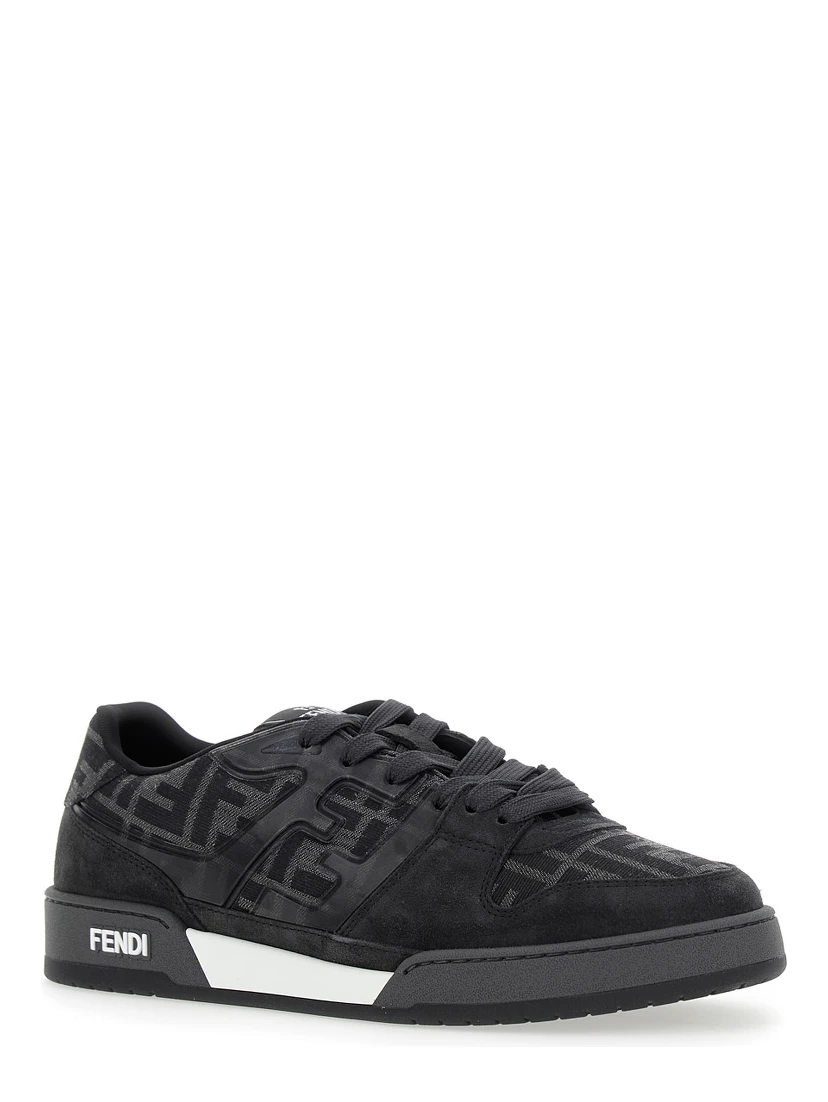 Match Grey Sneakers with Logo Patch on the Tongue and All-Over FF Motif in Leather Man