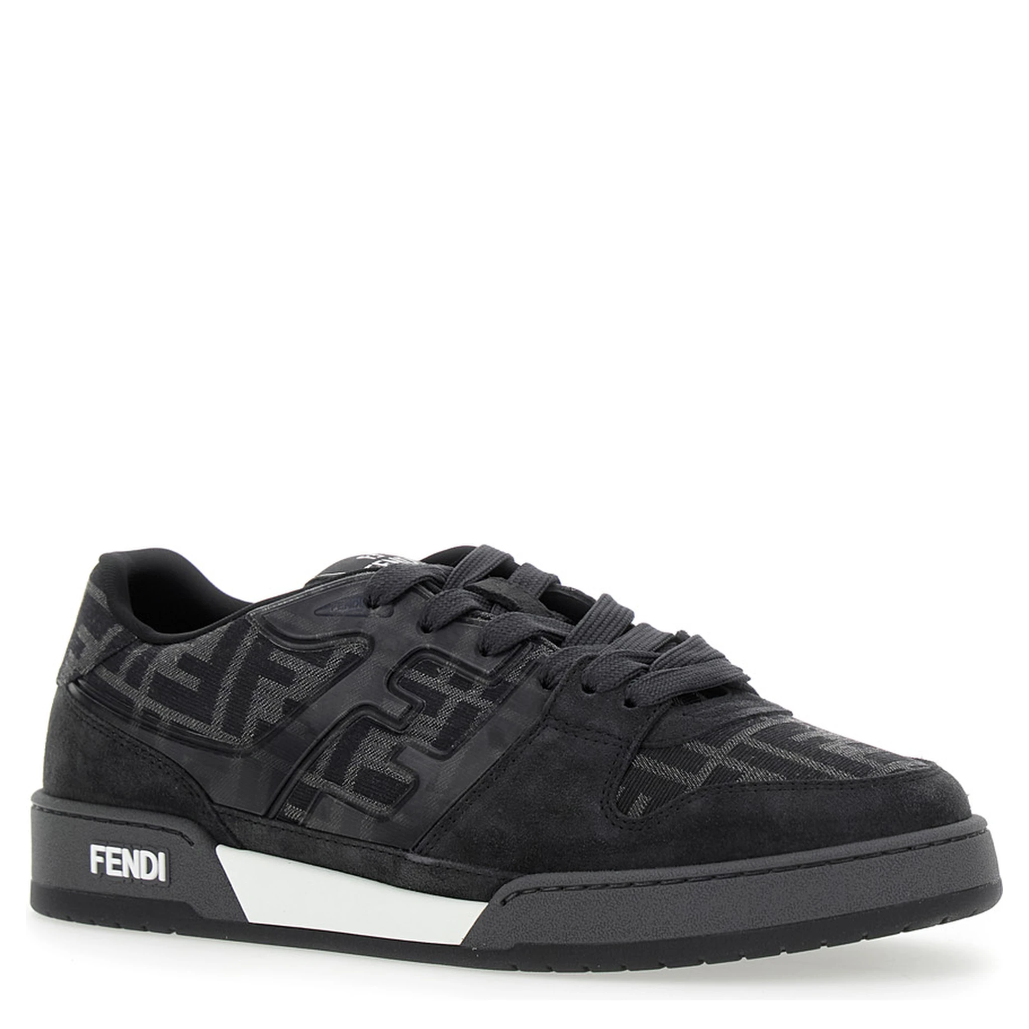 Match Grey Sneakers with Logo Patch on the Tongue and All-Over FF Motif in Leather Man