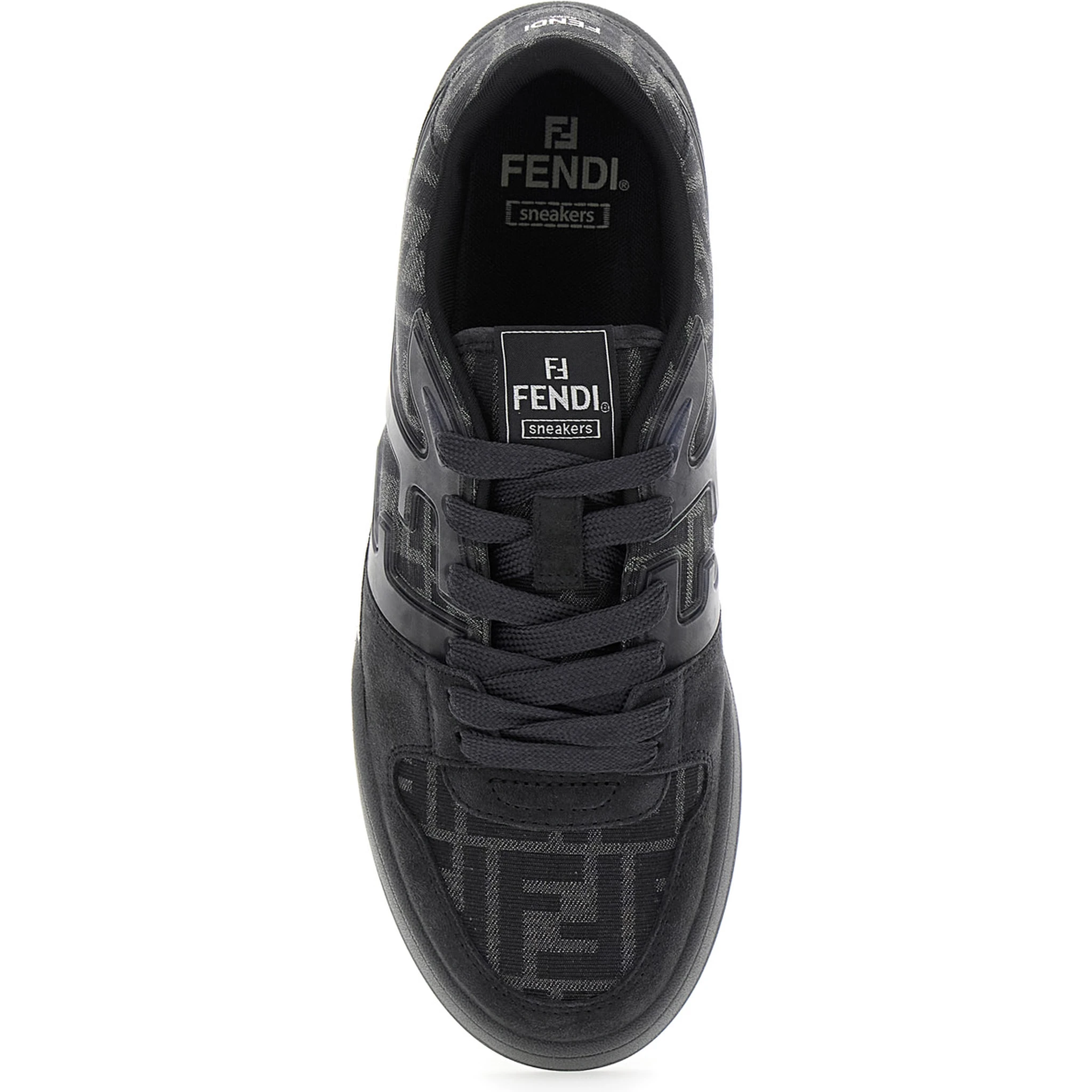 Match Grey Sneakers with Logo Patch on the Tongue and All-Over FF Motif in Leather Man