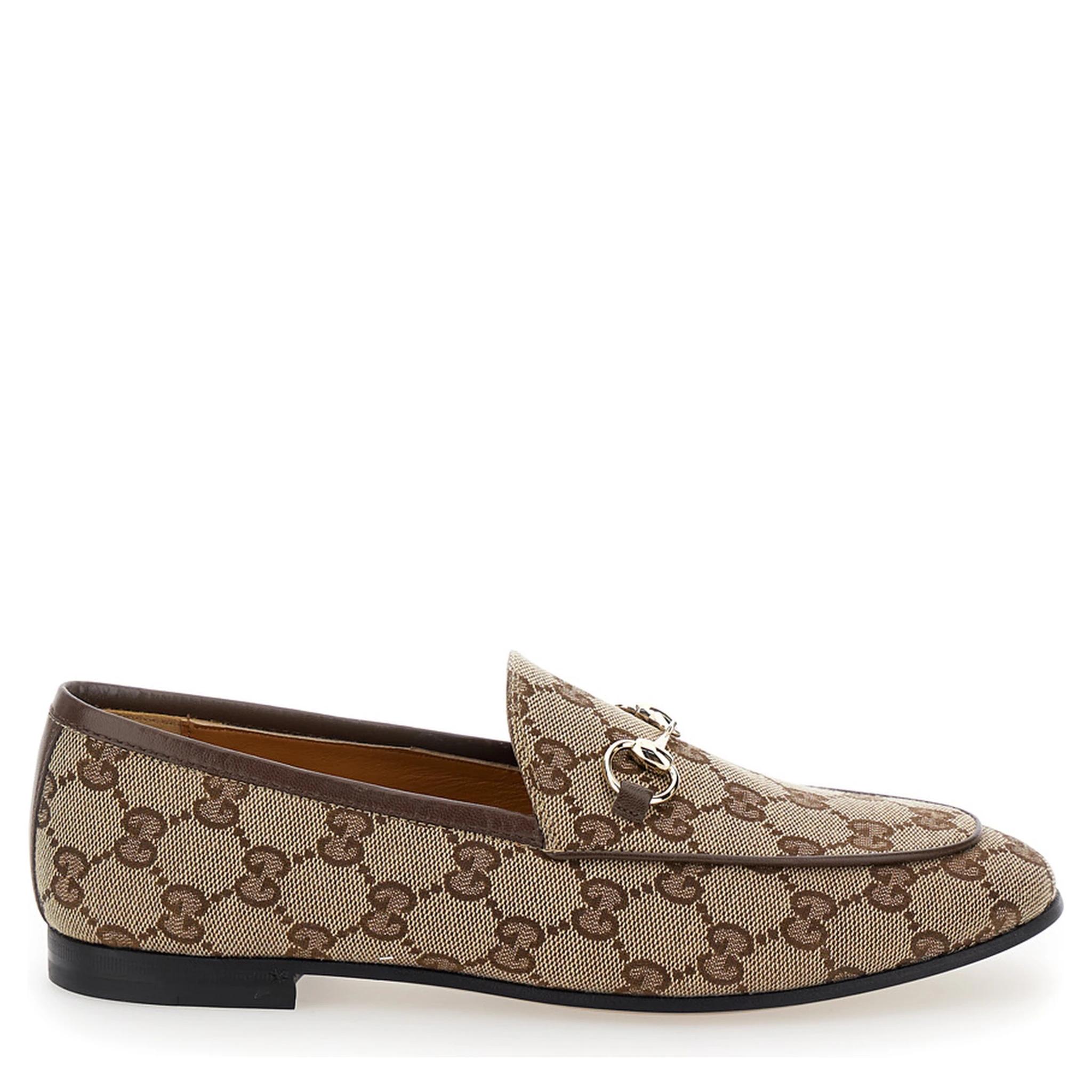 Gucci Jordan Beige and Ebony Loafers with Horsebit Detail in Original GG Fabric Woman