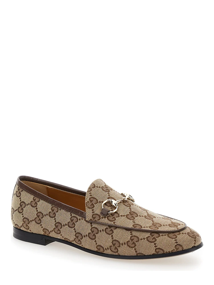 Gucci Jordan Beige and Ebony Loafers with Horsebit Detail in Original GG Fabric Woman alternative
