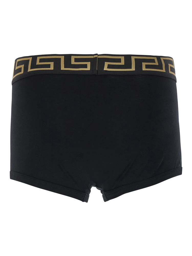 Black Boxer Briefs with Greca and Medusa Detail in Stretch Cotton Man alternative