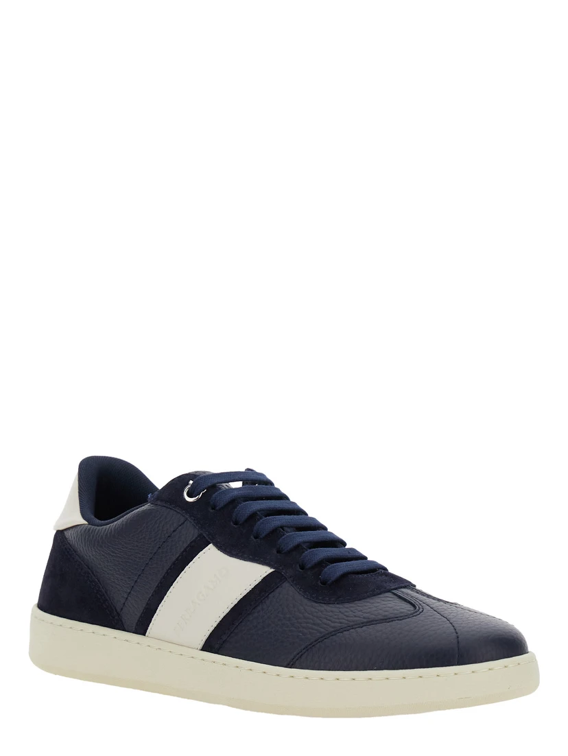 Blue Sneakers with Contrasting Heel and Logo Lettering on the Tongue in Leather Man