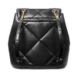Kira Black Backpack with Metallic Logo Plate on the Front in Quilted Leather Woman