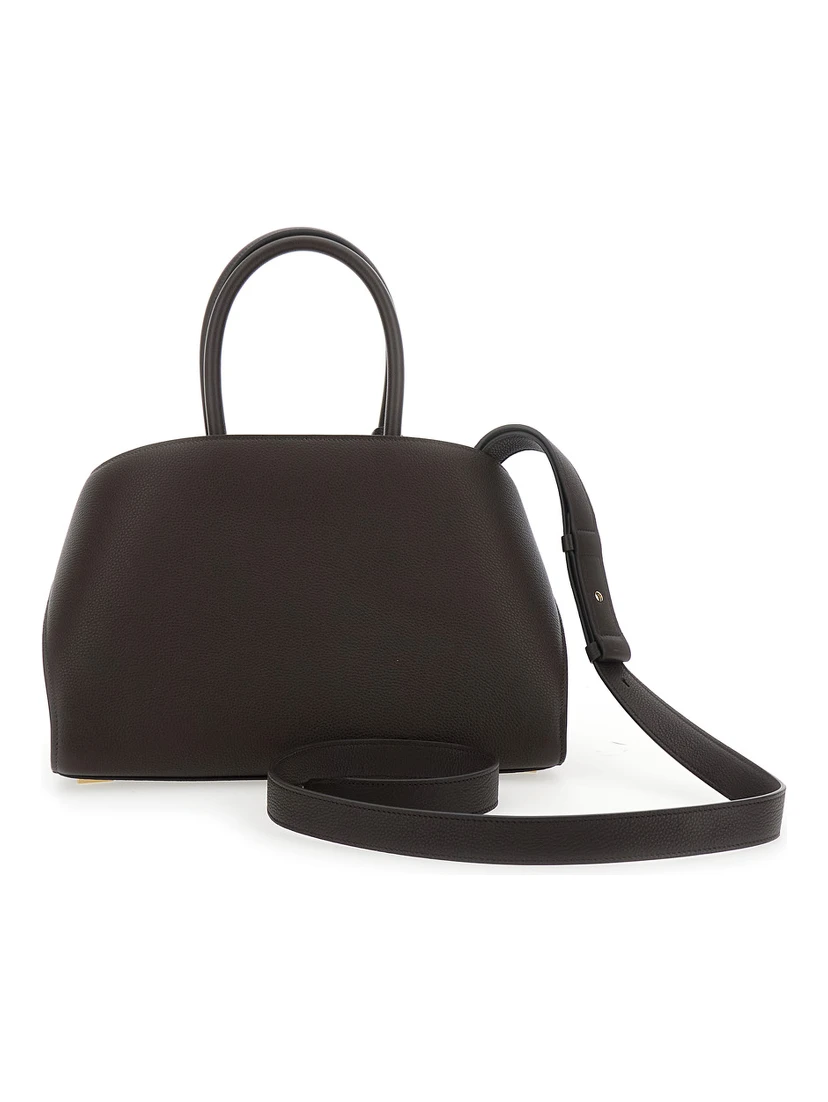 Hug Small Brown Shoulder Bag with Logo and Gancini Buckle in Leather Woman