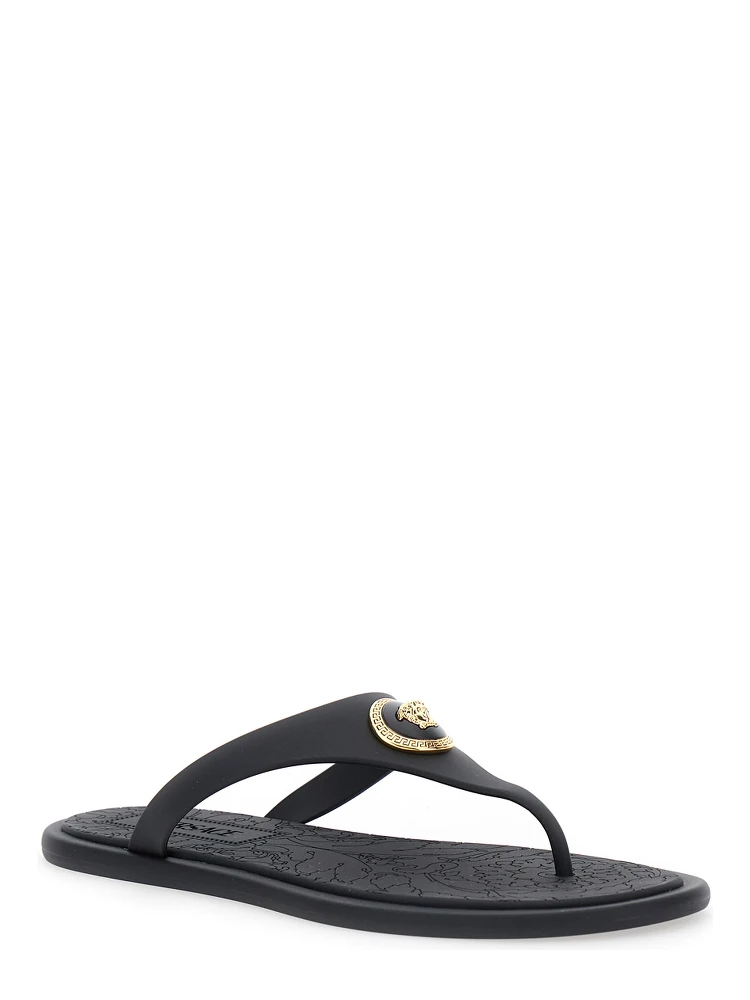 Black Slides with Medusa Detail in Rubber Woman alternative