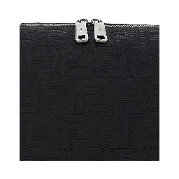 Lui Medium Black Shoulder Bag with All-Over FF Motif in Tech Fabric Woman