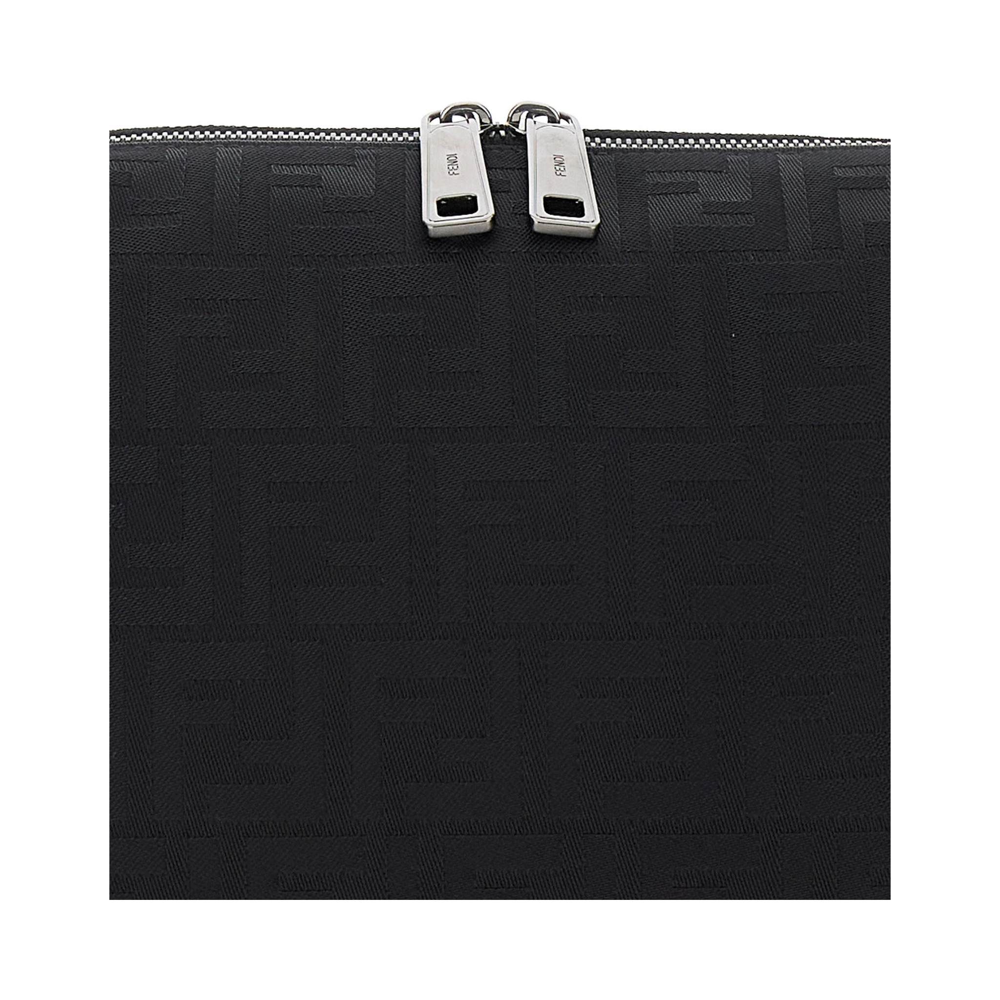 Lui Medium Black Shoulder Bag with All-Over FF Motif in Tech Fabric Woman