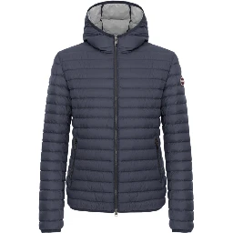 Hooded Horizontal-Quilted Down Jacket
