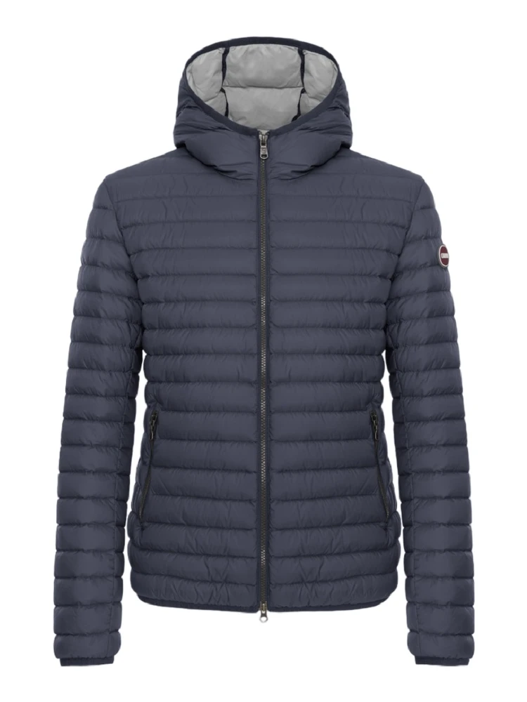 Hooded Horizontal-Quilted Down Jacket