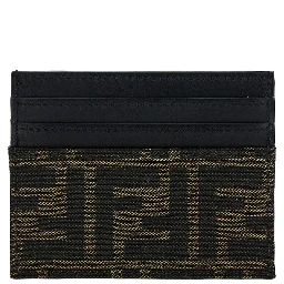 Brown Card-Holder with Metal Lettering in Leather and FF Canvas Man
