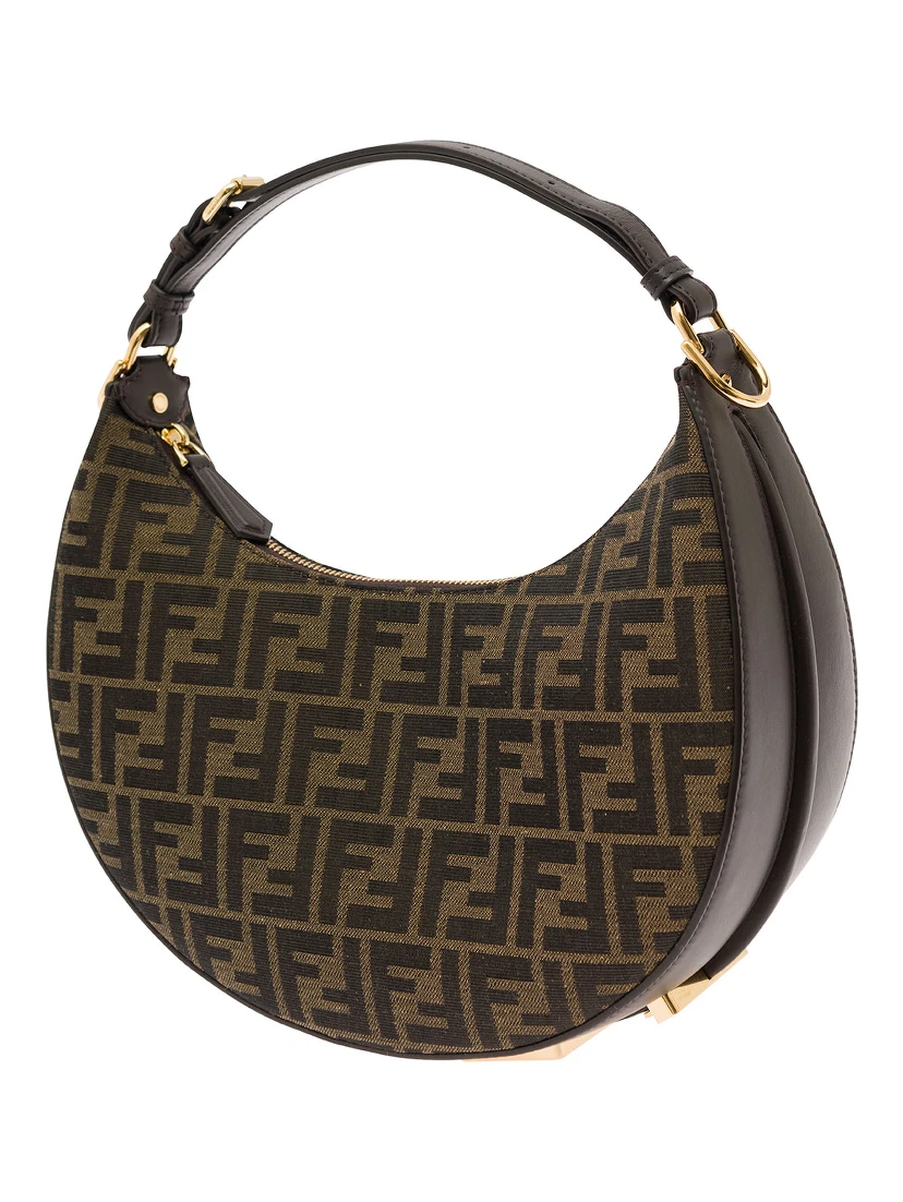 Fendigraphy Small Brown Handbag with FF Motif in Jacquard Fabric Woman