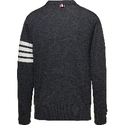 Grey V-Neck Cardigan with Stripe Detail in Wool Man