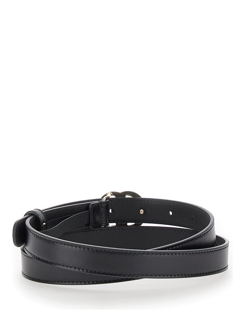 Black Belt with GG Buckle in Leather Woman