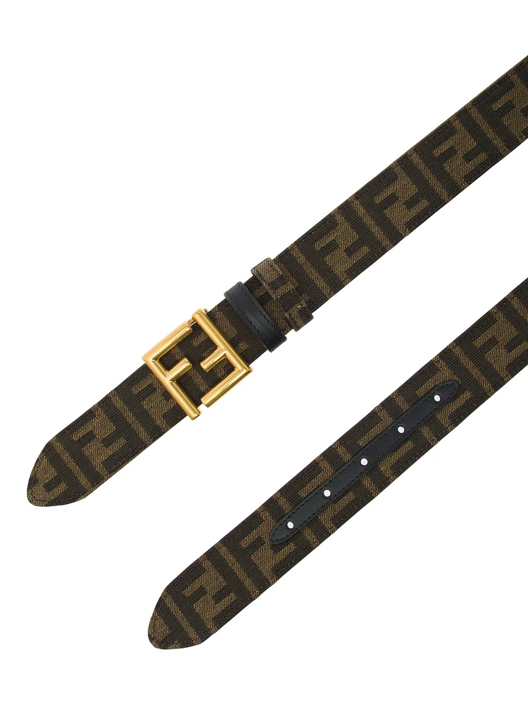 Black and Brown FF Reversible Belt with Logo Buckle in Leather Woman alternative