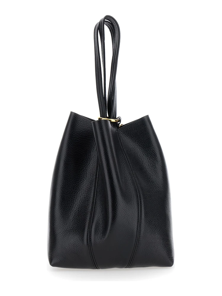 Spin Black Shoulder Bag with Metal Logo Medals in Grained Leather Woman alternative